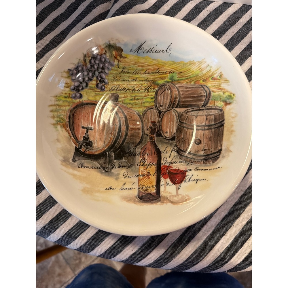 Ceramica Cuore Made in Italy Vineyard Wine Barrel Ceramic Decorative Plate 8in